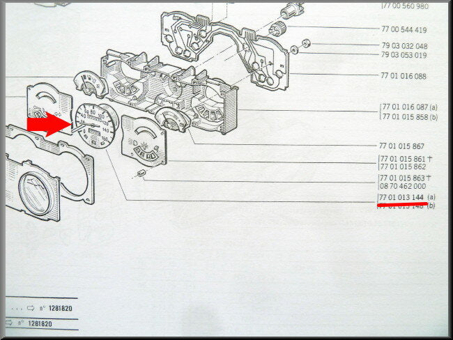 Km teller  – Renault 12 TS – OEM 7701013144 (gebruikt) – Used