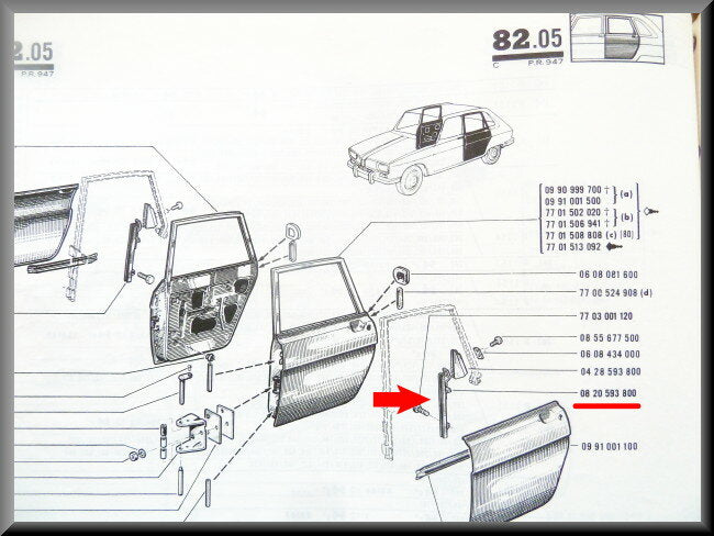 Glissière de vitre de porte arrière gauche – Renault 16 – OEM 0820593800