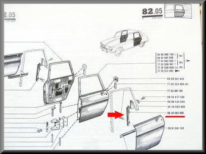 Glissière de vitre de porte arrière gauche – Renault 16 – OEM 0820593800