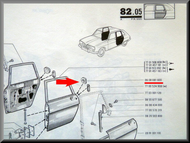 Afdekrubber achterste portier – Renault 16 – OEM 0608081600