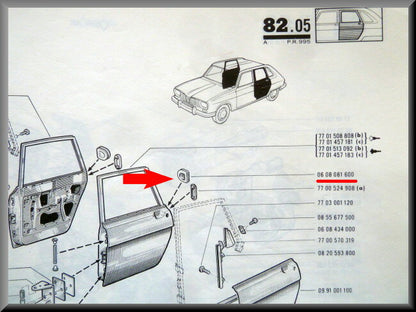 Afdekrubber achterste portier – Renault 16 – OEM 0608081600