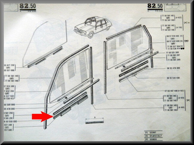 Profilé de custode avant gauche – Renault 16 – OEM 7700557685 / 7700557687
