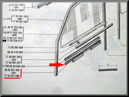 Profilé de custode avant gauche – Renault 16 – OEM 7700557685 / 7700557687