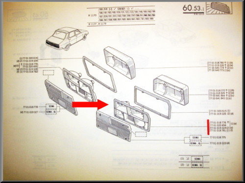 Unité de feu arrière droit – Renault 12 – OEM 7701019324