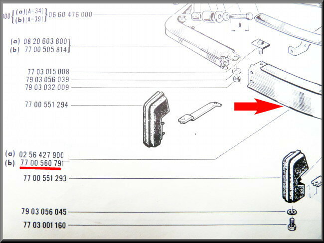 Pare-chocs avant - partie centrale - Renault 16 TX (1973-1975) - OEM 7700560791