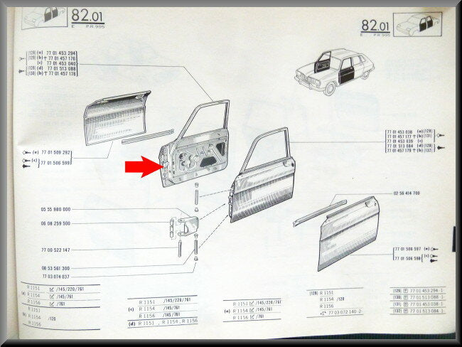 Portier voorzijde rechts  – Renault 16 type 2 – OEM 7701453040 – Used
