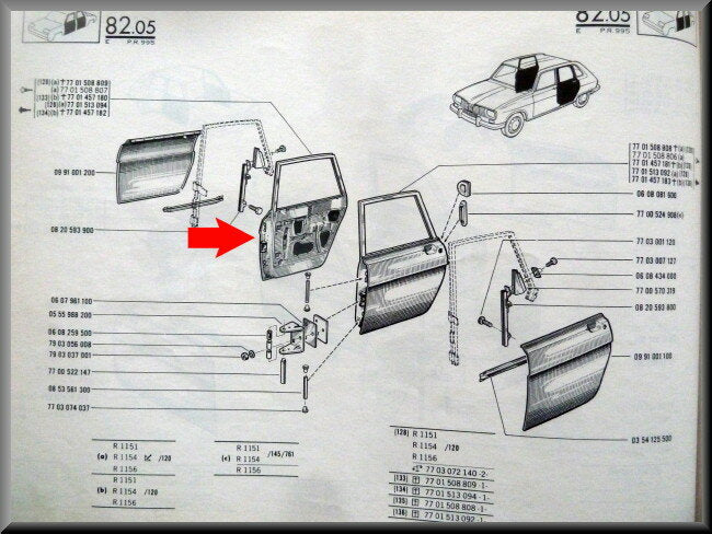 Porte arrière droite – Renault 16 – OEM 7701457182 – Occasion