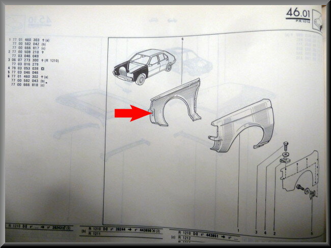 Aile avant droite deuxième type – Renault 14 – OEM 7700582043 – NOS