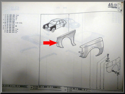 Aile avant droite deuxième type – Renault 14 – OEM 7700582043 – NOS