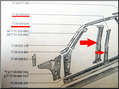 Montant B côté droit intérieur et extérieur – Renault 12 – OEM 7700539674