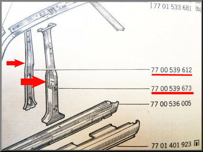Montant central gauche intérieur et extérieur – Renault 12 – OEM 7700539673