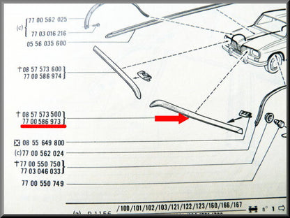 Baguette capot moteur gauche – Renault 16 > 1973 – OEM 7700586973 – Occasion