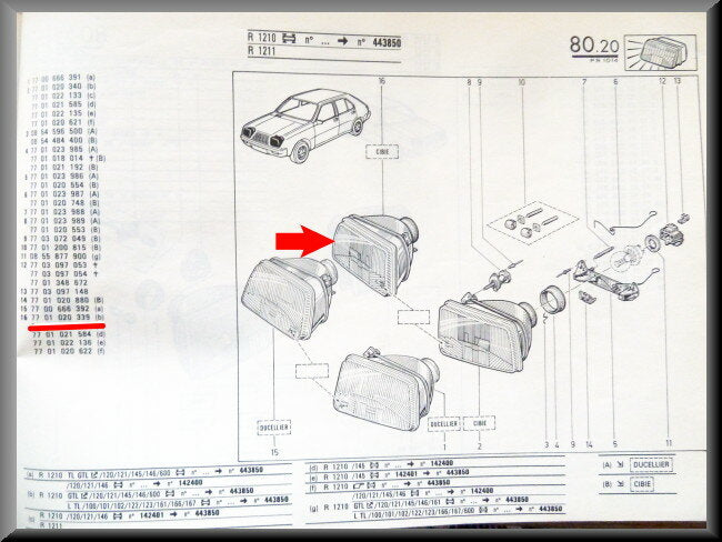 Phare avant droit (Bilux phase 2) – Renault 14 – OEM 7701020339 – NOS