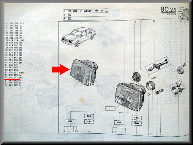 Headlight right – Renault 14 -Renault Rodeo 6 (H4 phase 1) – OEM 7701024213 – NOS