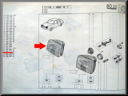 Headlight right – Renault 14 -Renault Rodeo 6 (H4 phase 1) – OEM 7701024213 – NOS