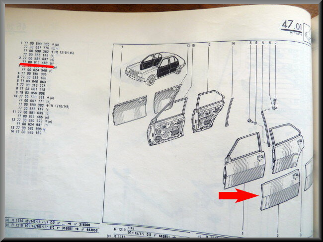 Deurplaat voorzijde links  – Renault 14 – OEM 7700611463 – NOS
