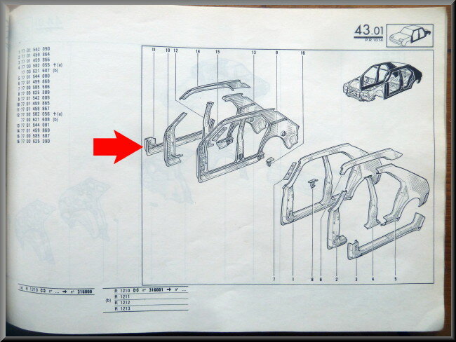 Longeron droit – Renault 14 – OEM 7701459867 – NOS