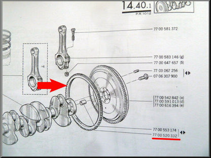 Bague de volant moteur (moteur Cléon) – Renault 12 – OEM 7700520332