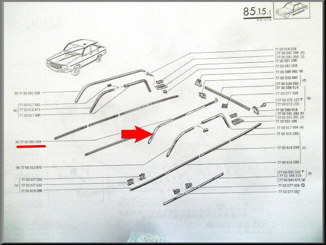 Daklijst links – Renault 12 – OEM 7700591059