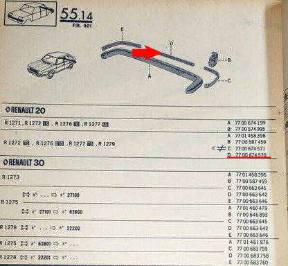 Bandeau de pare-chocs arrière central – Renault 20 - Renault 30 – OEM 7700674570 – NOS