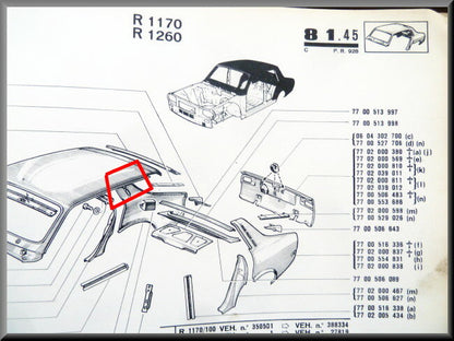 Bovendeel achterscherm rechts  – Renault 12 – OEM 7700554833 – NOS