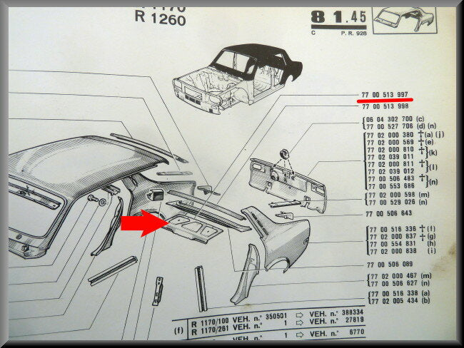 Kofferbak plaat  – Renault 12 – OEM 7700513977 – NOS