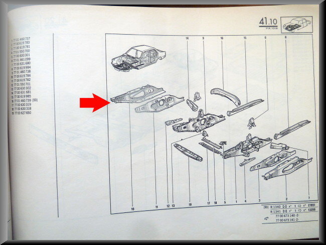Pièce de châssis avant droit – Renault 18 – OEM 7700619784 / 7700688421 / 7700665639 – NOS