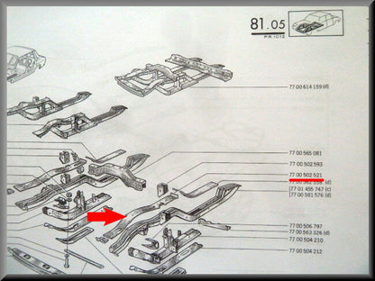 Plaque de châssis gauche – Renault 12 – OEM 7700502521