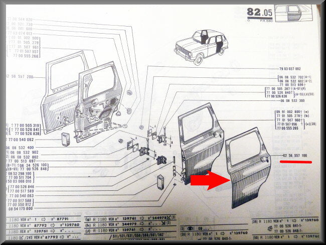 Panneau de porte arrière gauche – Renault 6 – OEM 0256557100 – NOS