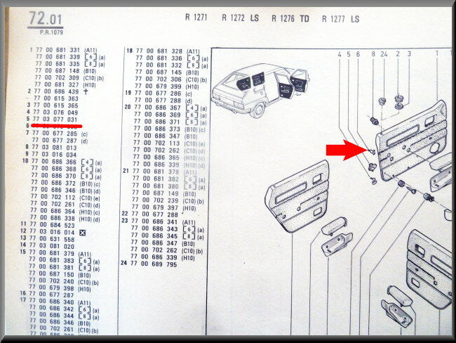 Agrafe de panneau de porte – Renault 20 - Renault 30 – OEM 7703077031 – NOS