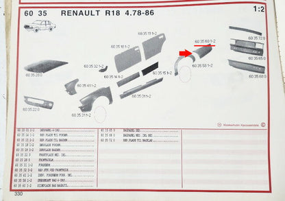 Onderzijde achterscherm rechts  – Renault 18 – OEM 6035600 – NOS