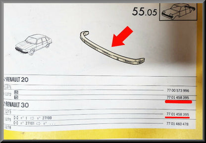Bumper voorzijde met rubber strip  – Renault 20 – Renault 30 (R1271 en 1272) - OEM 7700589872 – NOS