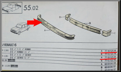 Pare-chocs avant – Renault 6 jusqu'à 1974 – OEM 7700525248 – NOS