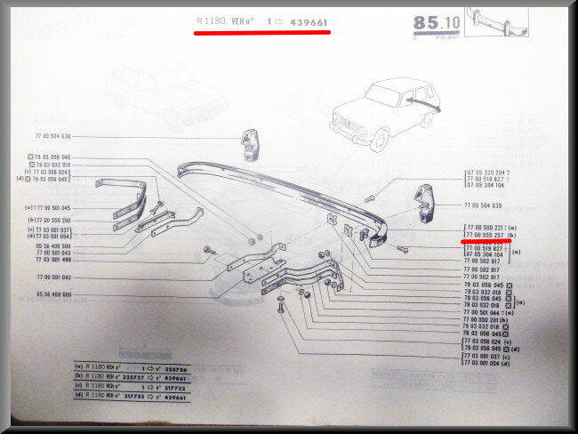 Pare-chocs arrière – Renault 6 jusqu'à 1974 – OEM 7700555257 – NOS