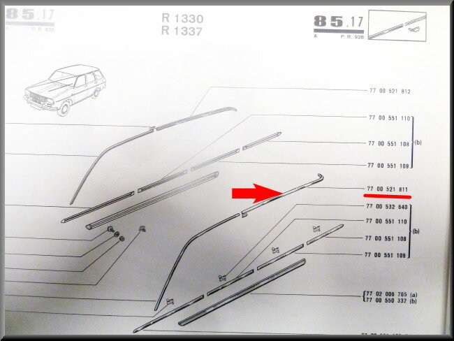 Moulure de toit arrière gauche – Renault 12 Break – OEM 7700521811