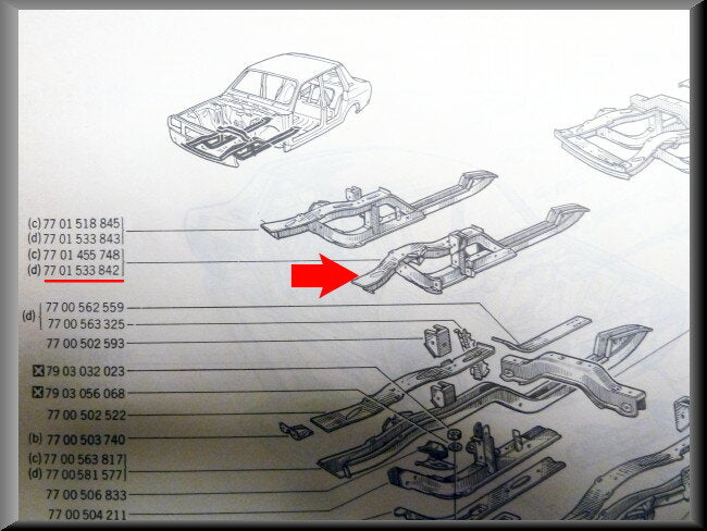 Chassis deel links  – Renault 12 – OEM 7701455748 – NOS