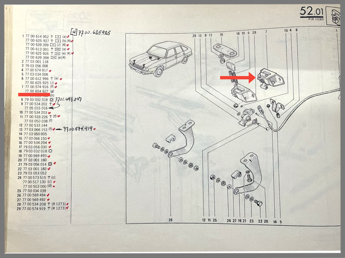 Slot achterklep - Renault 5 Turbo - Renault 20 - Renault 30 - OEM 7700654627