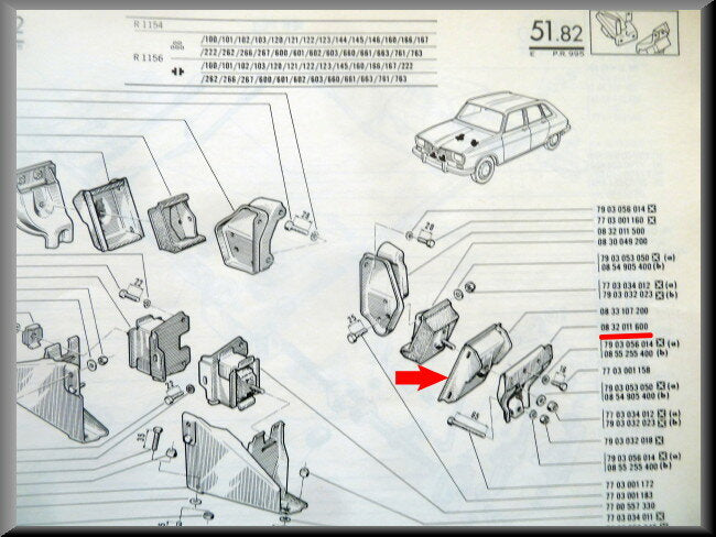 Support moteur gauche – Renault 16 – OEM 0832011600
