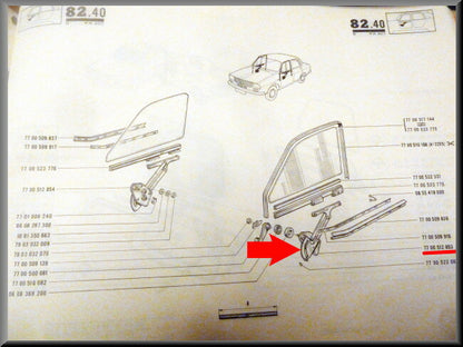 Mécanisme lève-vitre avant droit – Renault 12 – OEM 7700512854