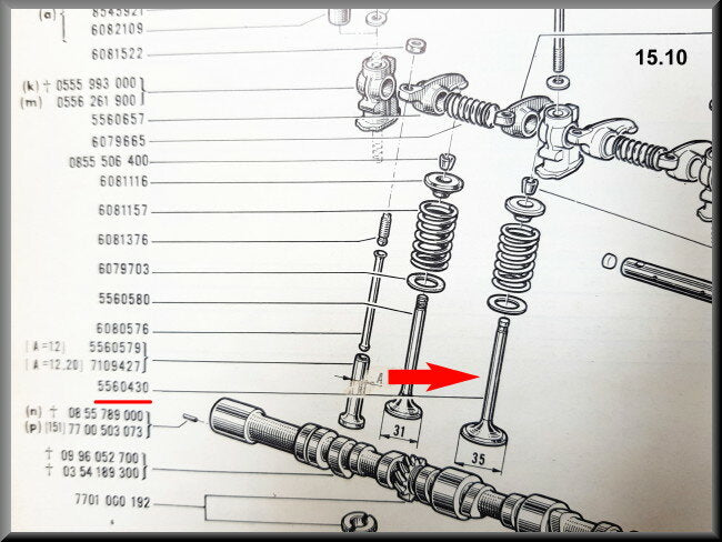 Soupape d'admission (35 mm 102,9 mm 8 mm) – Renault 16 TL, L – OEM 7701458189A / 0556043000 / 0556316500