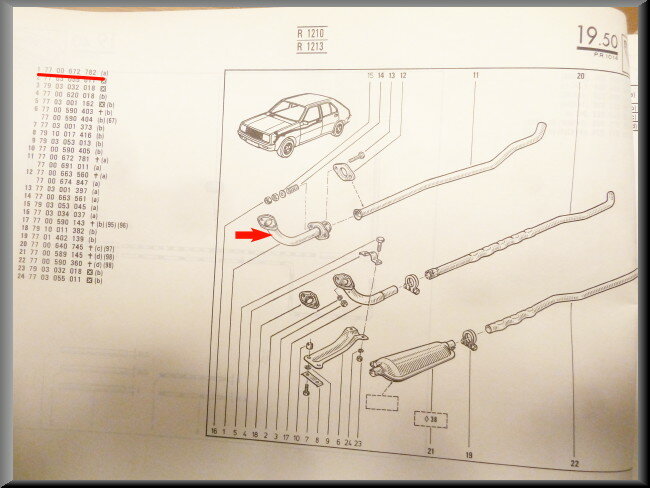 Tuyau d'échappement – Renault 14 – OEM 7700672782