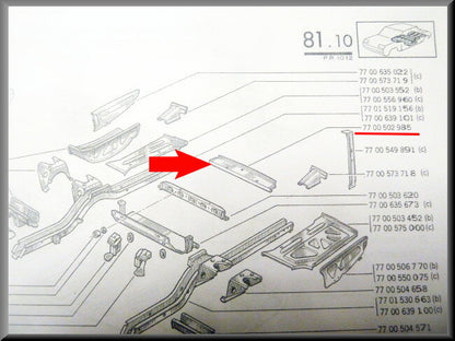 Dwarsbalk achterzijde  – Renault 12 – OEM 7700502985 – NOS