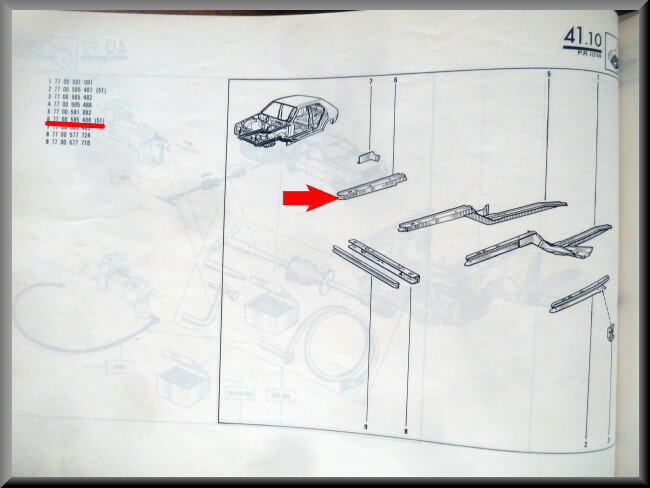 Chassis beam right – Renault 14 – OEM 7700585488 – NOS
