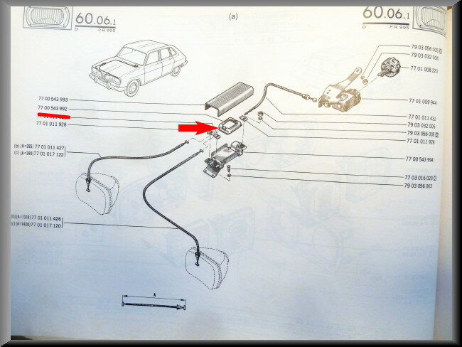 Rail de guidage de réglage des phares – Renault 116 TS-TX type 1 – OEM 7700543992