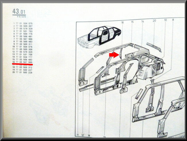 Raamstijl achter rechts – Renault 20 - Renault 30 – OEM 7700567989