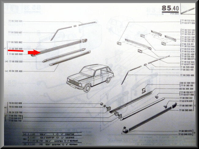 Trim strip, right side beam – Renault 6 – OEM 7700565966 – NOS