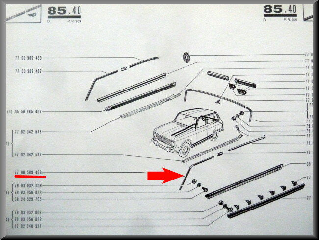 Baguette de toit avant gauche – Renault 6 – OEM 7700509486
