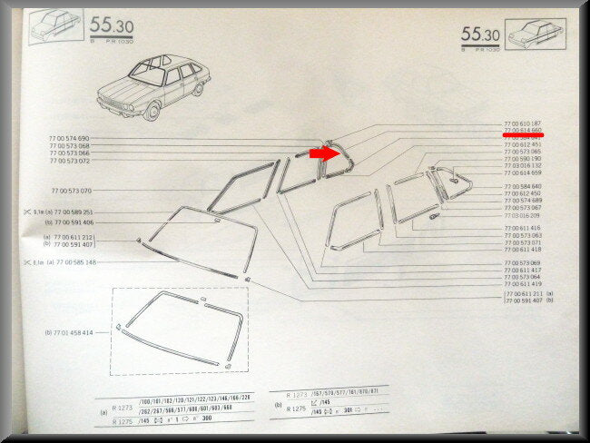 Listel de vitre arrière droit avec joint en caoutchouc – Renault 20 - Renault 30 – OEM 7700614660 – NOS