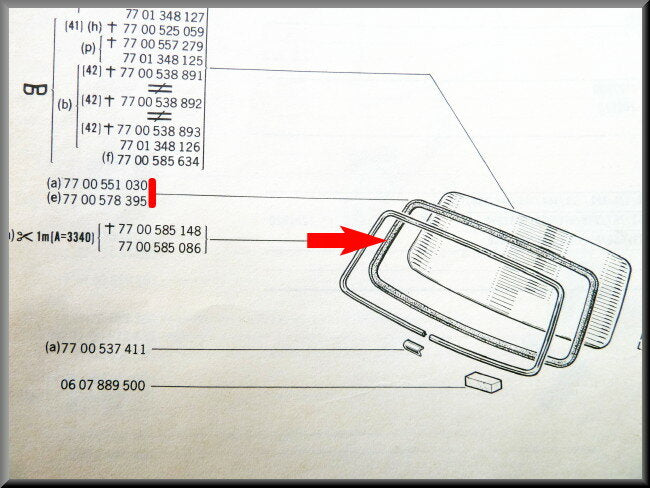 Joint de pare-brise (avec logement pour jonc) – Renault 12 – OEM 7700551030 (New Old Stock) – NOS