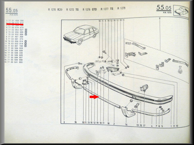 Bandeau de pare-chocs central avant – Renault 20 - Renault 30 – OEM 7700674572 – NOS